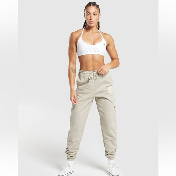 Gymshark legacy cargo joggers in washed stone brown 100% cotton size XS - Picture 4 of 11